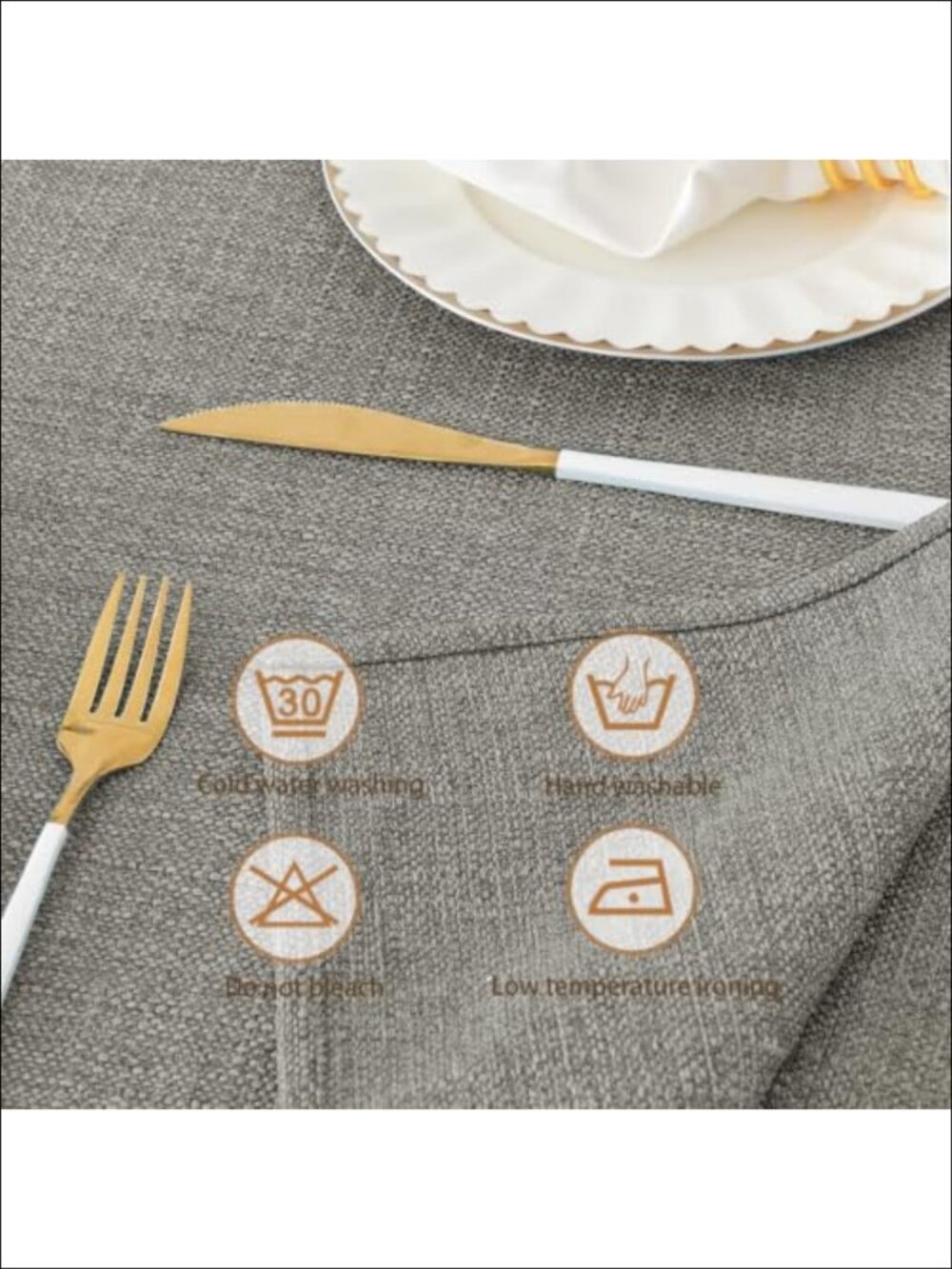 Linen Textured Waterproof Wrinkle-Free Tablecloth Rectangular Dining Cover - Picture 2 of 6